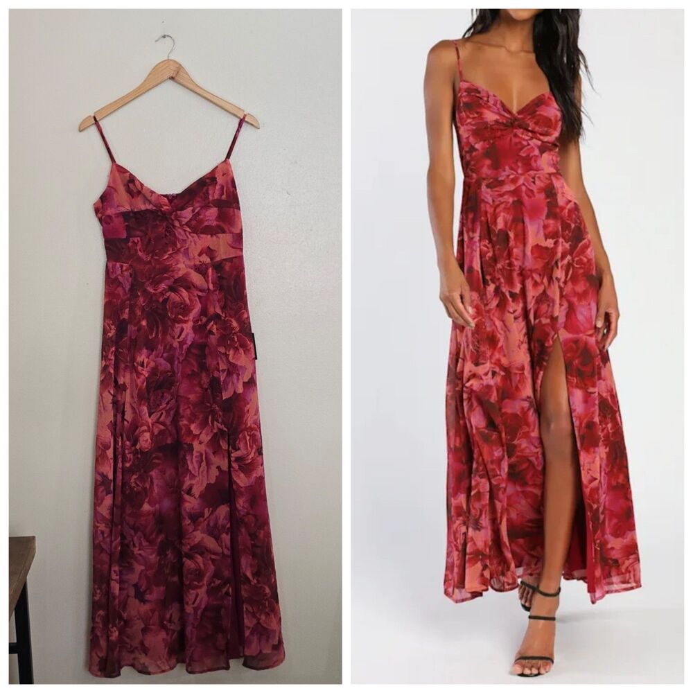 Lulu's Red Floral Maxi Dress with Pink Accents